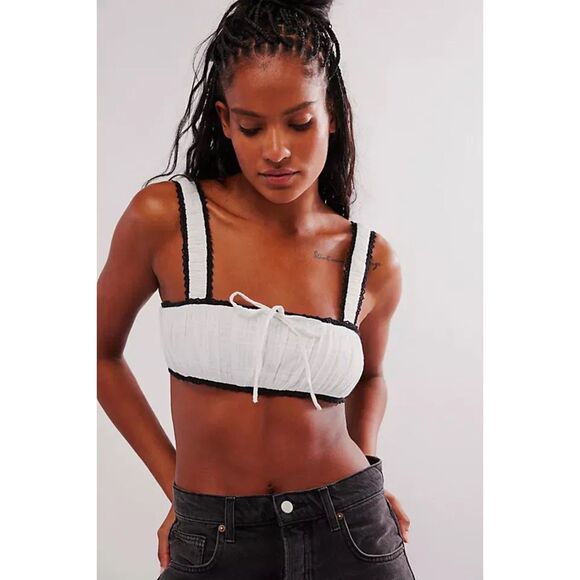 Free People Tops - Free People Enchanted Micro Cami Black White Crop Top Medium NEW